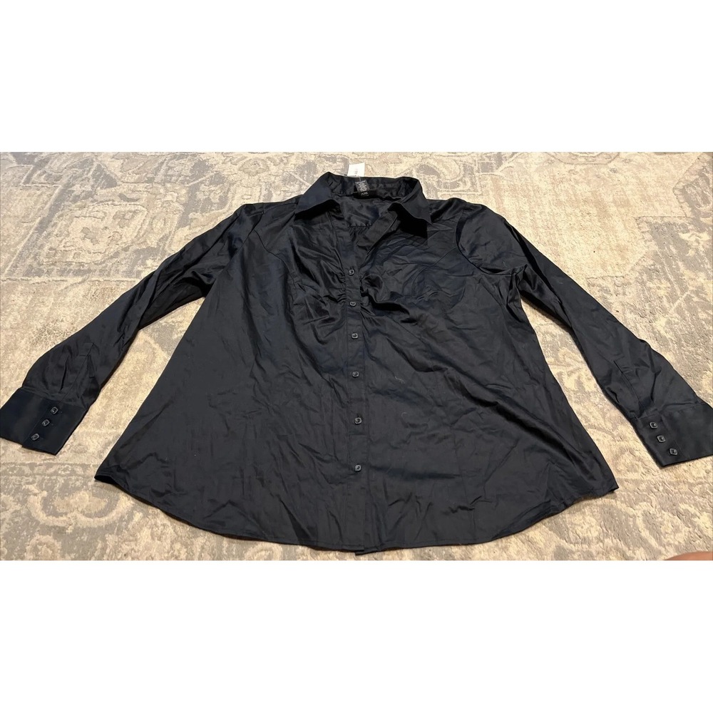 Lane Bryant Black Button Up Shirt Plus‎ Sz 22 V Neck Long Sleeve Work Career new